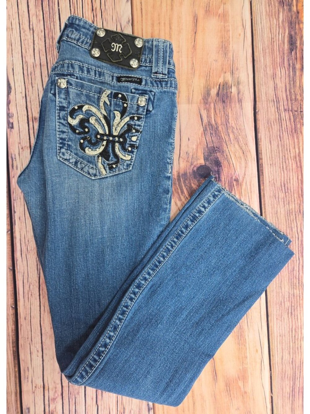 Miss Me Womens Raw Hem Embellished Bootcut Jeans Size 29x30